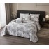 Set Cuvertura de Pat din Bumbac cu In, 5 pierse, 230x250 cm, Alb-Gri, flori, fluturi, CBI-004