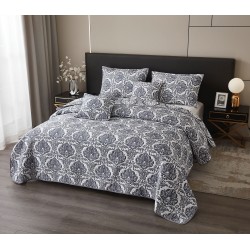 Set Cuvertura de Pat din Bumbac cu In, 5 pierse, 230x250 cm, Alb-Negru, frunze, CBI-005