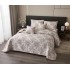 Set Cuvertura de Pat din Bumbac cu In, 5 pierse, 230x250 cm, Alb-Bej, frunze, CBI-007