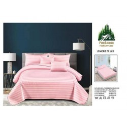 Lenjerie, pat dublu, cu ELASTIC, Damasc Finetat, 6 piese, Roz-pudra, LDS-071