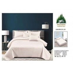 Lenjerie, pat dublu, cu ELASTIC, Damasc Finetat, 6 piese, Crem, LDS-081