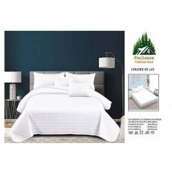 Lenjerie, pat dublu, cu ELASTIC, Damasc Finetat, 6 piese, Alb, LDS-080