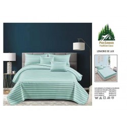 Lenjerie, pat dublu, cu ELASTIC, Damasc Finetat, 6 piese, Vernil deschis, LDS-024