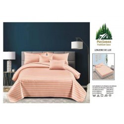 Lenjerie, pat dublu, cu ELASTIC, Damasc Finetat, 6 piese, Bej, LDS-050