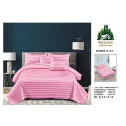 Lenjerie, pat dublu, cu ELASTIC, Damasc Finetat, 6 piese, Roz, LDS-070