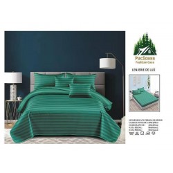 Lenjerie, pat dublu, cu ELASTIC, Damasc Finetat, 6 piese, Verde, LDS-072