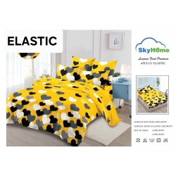 Set Lenjerie Finet 6 Piese cu Cearșaf cu Elastic–Pat Dublu, Galben-Alb, inimi, OLD-142