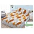 Cearsaf cu elastic, Bumbac FINET, 160x200cm, 2 fete de perne 50x70cm, Alb-Maro, frunze, HDF-092