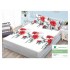 Cearsaf cu elastic, Bumbac FINET, 160x200cm, 2 fete de perne 50x70cm, Alb-Rosu, flori, HDF-087