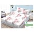 Cearsaf cu elastic, Bumbac FINET, 160x200cm, 2 fete de perne 50x70cm, Alb-Roz, flori, HDF-082