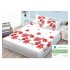 Cearsaf cu elastic, Bumbac FINET, 160x200cm, 2 fete de perne 50x70cm, Alb-Rosu, flori, HDF-090