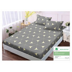 Cearsaf cu elastic, Bumbac FINET, 160x200cm, 2 fete de perne 50x70cm, Gri-Galben, romburi, HDF-088