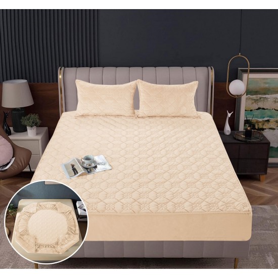 Huse/Topper pentru saltea cu elastic 180x200, Crem, HTC-007 Husa/Topper cu ELASTIC 180-200 cm