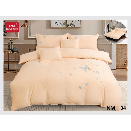Lenjerie pat dublu, Catifea Deluxe, cu broderie, 6 Piese, cu ELASTIC, Bej, LCI-003 Lenjerii Catifea 6 piese