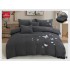Lenjerie pat dublu, Catifea Deluxe, cu broderie, 6 Piese, cu ELASTIC, Gri inchis, LCI-021