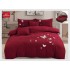 Lenjerie pat dublu, Catifea Deluxe, cu broderie, 6 Piese, cu ELASTIC, Bordo, LCI-024