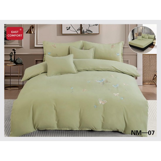 Lenjerie pat dublu, Catifea Deluxe, cu broderie, 6 Piese, cu ELASTIC, Verde, LCI-027 Lenjerii Catifea 6 piese