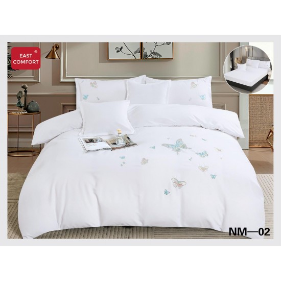 Lenjerie pat dublu, Catifea Deluxe, cu broderie, 6 Piese, cu ELASTIC, Alb, LCI-035 Lenjerii Catifea 6 piese