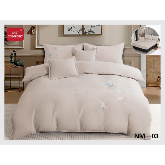 Lenjerie pat dublu, Catifea Deluxe, cu broderie, 6 Piese, cu ELASTIC, Cenusiu, LCI-031 Lenjerii Catifea 6 piese