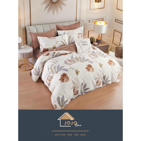 Set Lenjerie de Pat din Finet cu 2 Fete, 6 Piese, Pat 2 Persoane, Alb-Maro, flori, LDF-013 Lenjerii Finet 6 piese