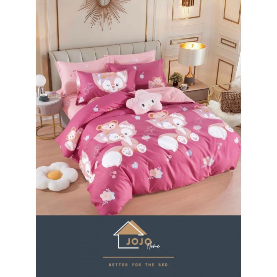 Set Lenjerie de Pat din Finet cu 2 Fete, 6 Piese, Pat 2 Persoane, Roz-Alb, vulpita, LDF-072 Lenjerii Finet 6 piese