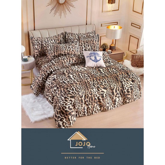 Set Lenjerie de Pat din Finet cu 2 Fete, 6 Piese, Pat 2 Persoane, Maro-Bej, animal print, LDF-074 Lenjerii Finet 6 piese