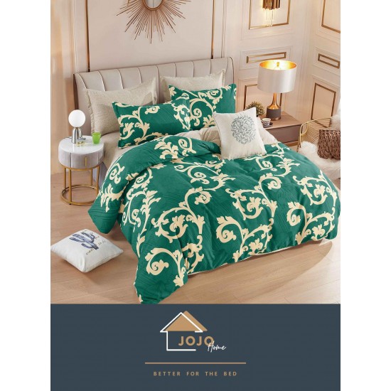 Set Lenjerie de Pat din Finet cu 2 Fete, 6 Piese, Pat 2 Persoane, Verde-Galben, frunze, LDF-119 Lenjerii Finet 6 piese