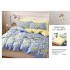 Lenjerie pat dublu, Bumbac Satinat Superior, 4 piese, cu ELASTIC, Blue-Galben, flori, LSE-007