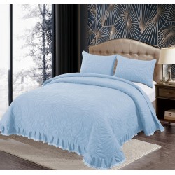 Set Cuvertura de Pat din Bumbac Satinat cu Volanas, 3 Piese, Pat 2 Persoane , Blue, CSV 007