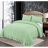 Set Cuvertura de Pat din Bumbac Satinat cu Volanas, 3 Piese, Pat 2 Persoane , Verde, CSV 013