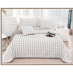 Set Cuvertura de Pat din Bumbac cu In, 5 pierse, 230x250 cm, Alb-Bej, stele, CBI-013