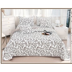 Set Cuvertura de Pat din Bumbac cu In, 5 pierse, 230x250 cm, Alb-Gri, frunze, CBI-017