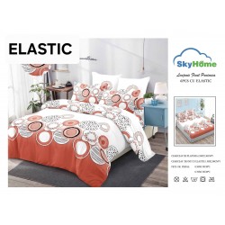 Set Lenjerie Finet 6 Piese cu Cearșaf cu Elastic – Pat Dublu, Alb-Portocaliu, cercuri, OLD-150