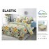 Lenjerie pat dublu, BUMBAC FINET, 6 piese, cu ELASTIC, Verde-Multicolor, flori, OLD-154
