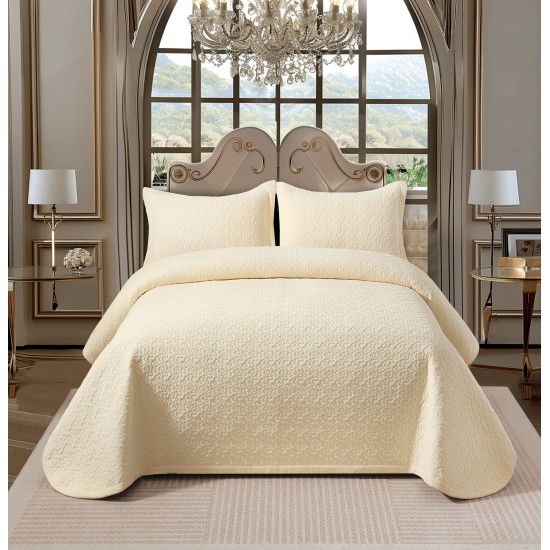 Cuvertura de Pat din Catifea, Uni, 230x250cm, 3 Piese-Crem, CSV 018 Cuverturi Catifea 3 piese