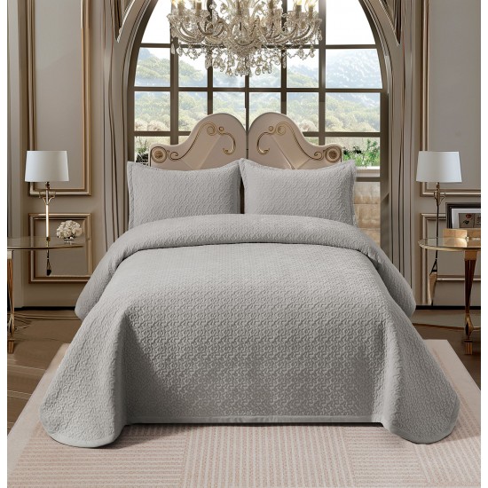 Cuvertura de Pat din Catifea, Uni, 230x250cm, 3 Piese-Gri deschis, CSV 021 Cuverturi Catifea 3 piese
