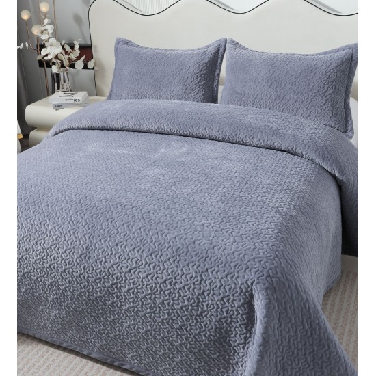 Cuvertura de Pat din Catifea, Uni, 230x250cm, 3 Piese-Gri inchis, CSV 022 Cuverturi Catifea 3 piese