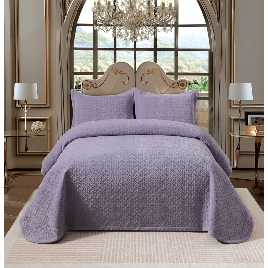 Cuvertura de Pat din Catifea, Uni, 230x250cm, 3 Piese-Lila, CSV 024 Cuverturi Catifea 3 piese