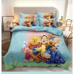 Lenjerie pat dublu, 6 piese, bumbac-finet, Vernil-Multicolor, Winnie The Pooh si Prietenii, LCC-030