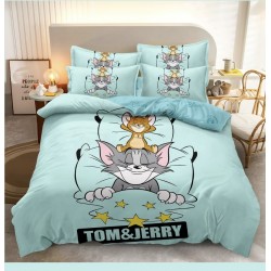 Lenjerie pat dublu, 6 piese, bumbac-finet, Vernil-Multicolor, Tom & Jerry, LCC-029