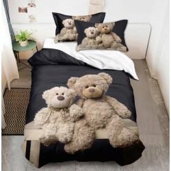 Lenjerie de Pat din Finet, 4 Piese, Pat 1 Persoana, Alb-Multicolor, ursuleti, LFS-106