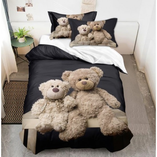 Lenjerie de Pat din Finet, 4 Piese, Pat 1 Persoana, Alb-Multicolor, ursuleti, LFS-106 Lenjerii Finet 1 persoana