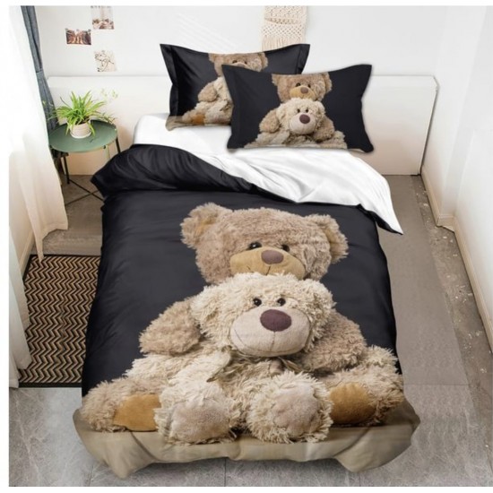 Lenjerie de Pat din Finet, 4 Piese, Pat 1 Persoana, Crem-Multicolor, ursuleti, LFS-072 Lenjerii Finet 1 persoana