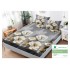 Husa pat cu elastic, Bumbac FINET, 180x200cm, 2 fete de perne 50x70cm, Gri-Alb, flori, HDF-039