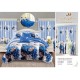 Lenjerie pat dublu, BUMBAC FINET, 6 piese, plus 2 DRAPERII, Alb-Albastru, flori, fluturi, LFG-018 Lenjerii finet plus draperii