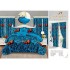 Lenjerie pat dublu, BUMBAC FINET, 6 piese, plus 2 DRAPERII, Albastru-Portocaliu, fluturi, LFG-019