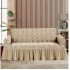 Husa elastica pentru canapea 2 locuri, model Jacquard, cu volanas, Bej, HCJ-035