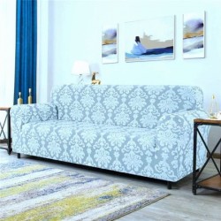 Husa elastica pentru canapea 3 locuri, model Jacquard, fara volanas, Gri, HCJ-037