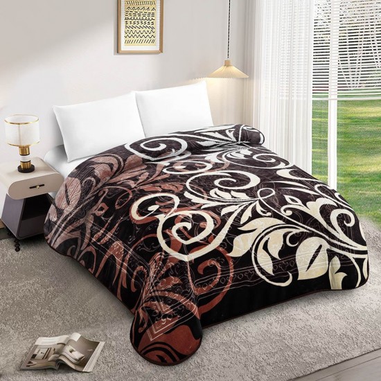 Patura Cocolino dubla si pufoasa perfecta pentru sezonul rece 200 x 230 cm, Maro-Crem, frunze, PCM-047 Paturi Cocolino 3,5 kg cu Model