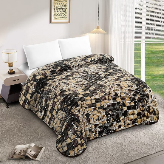 Patura Cocolino dubla si pufoasa perfecta pentru sezonul rece 200 x 230 cm, Maro-Crem, patratele, PCM-048 Paturi Cocolino 3,5 kg cu Model